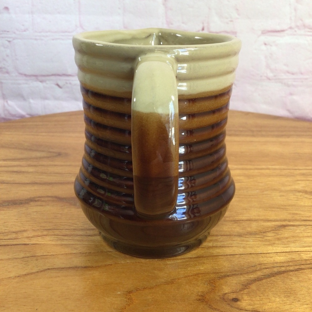 Vintage Three Tone Brown Ribbed Stoneware Covered Sugar Creamer Mug Set - Picture 9 of 12